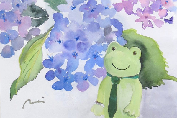 Portrait of Pyoko the Frog with Hydrangeas, 2024